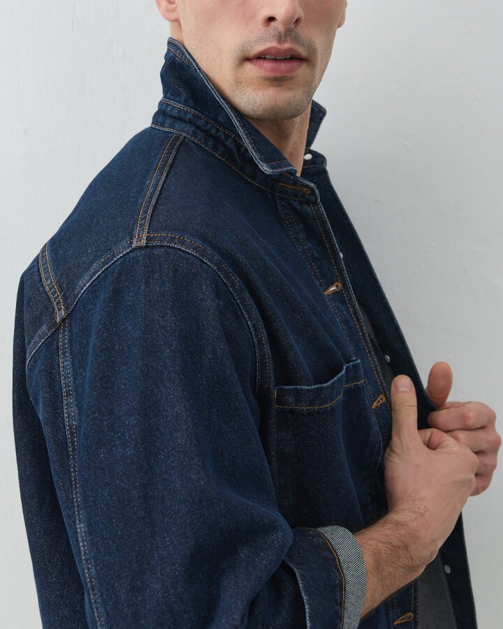 Erkek Unisex Çift Cepli Jean Ceket Koyu Lacivert - Aybikestil (1)