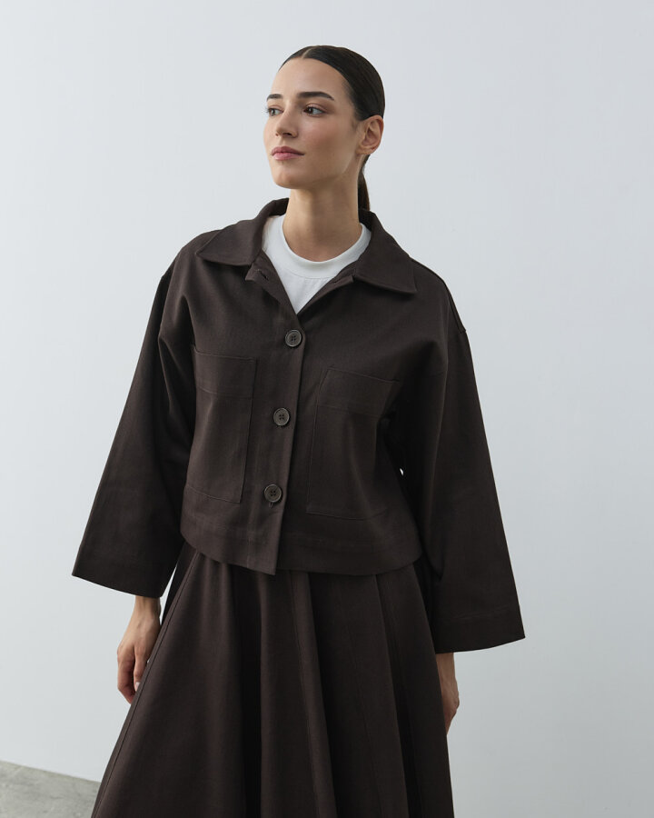 Fırsat Denim Cepli Kısa Ceket Kahve - Aybikestil (1)