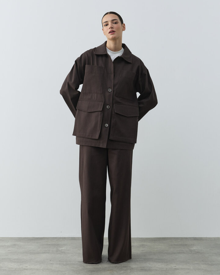 Fırsat Denim Çok Cepli Düğmeli Ceket Kahve - Aybikestil (1)