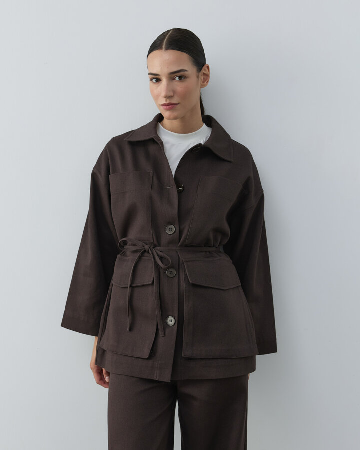 Fırsat Denim Çok Cepli Düğmeli Ceket Kahve - Aybikestil