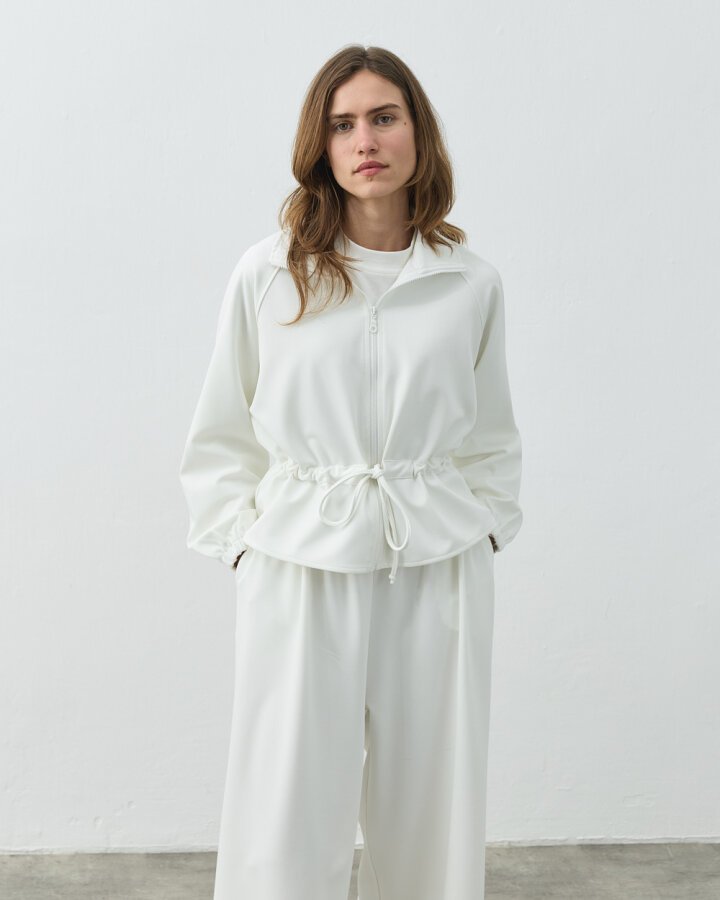 Fitilli Diagonal Fermuarlı Kalkık Yaka Belden Tünelli Ceket Ekru - Aybikestil (1)