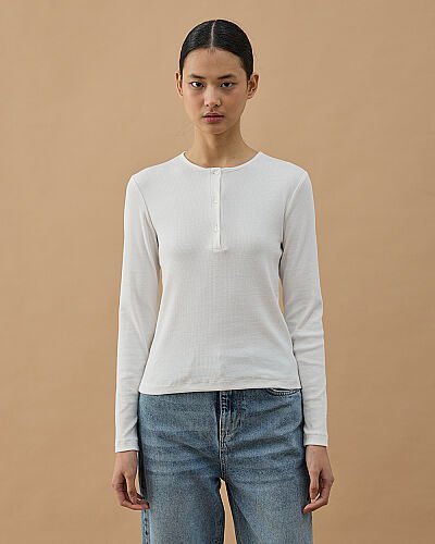 Fitilli Penye Kaşkorse Patlı Düğmeli Uzun Kollu Slim Fit Body Ekru 