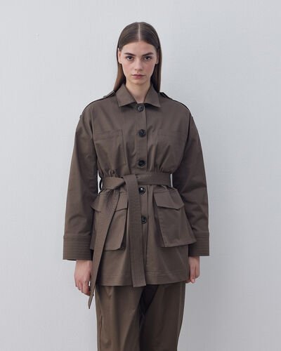 Gabardin Apoletli Safari Ceket Haki 
