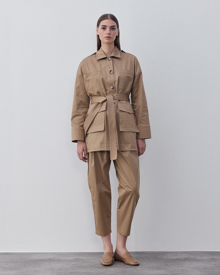 Gabardin Apoletli Safari Ceket Kum