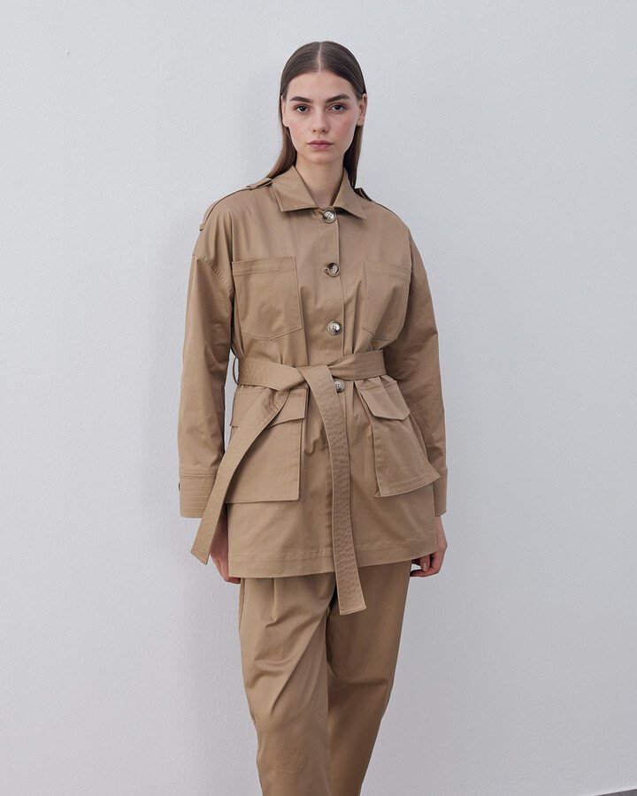 Gabardin Apoletli Safari Ceket Kum