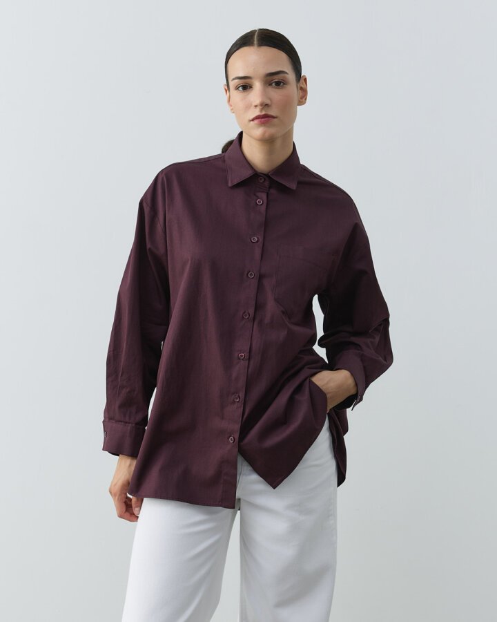 Gabardin Basic Must Gömlek Mürdüm - Aybikestil