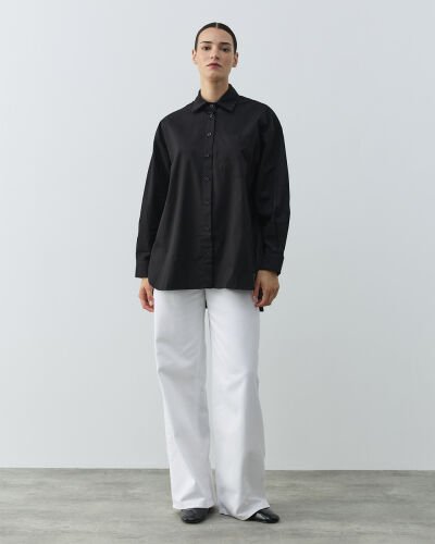 Paper Gabardin Basic Must Gömlek Siyah - Aybikestil (1)
