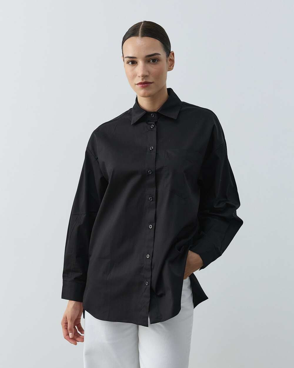 Gabardin Basic Must Gömlek Siyah - Aybikestil