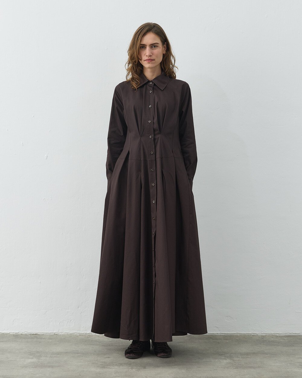 Gabardin Belden Kup Ve Pile Detaylı Elbise Acı Kahve - Aybikestil