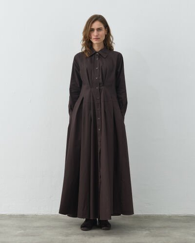 Gabardin Belden Kup Ve Pile Detaylı Elbise Acı Kahve 