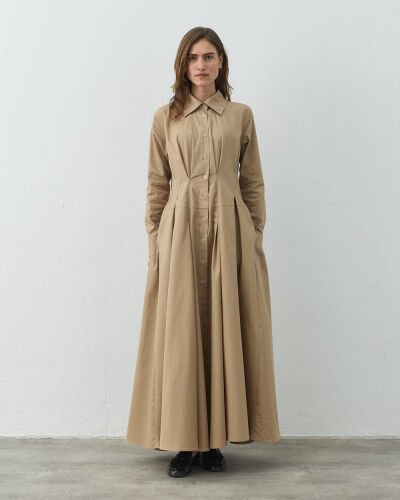 Gabardin Belden Kup Ve Pile Detaylı Elbise Camel 