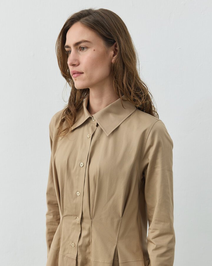 Gabardin Belden Kup Ve Pile Detaylı Elbise Camel - Aybikestil (1)