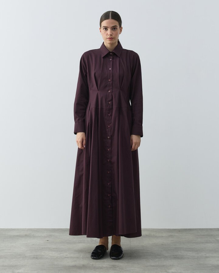 Gabardin Belden Kup Ve Pile Detaylı Elbise Mürdüm - (1)