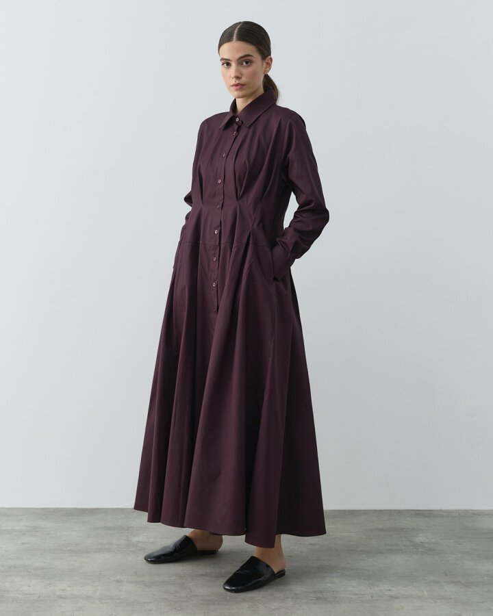 Gabardin Belden Kup Ve Pile Detaylı Elbise Mürdüm