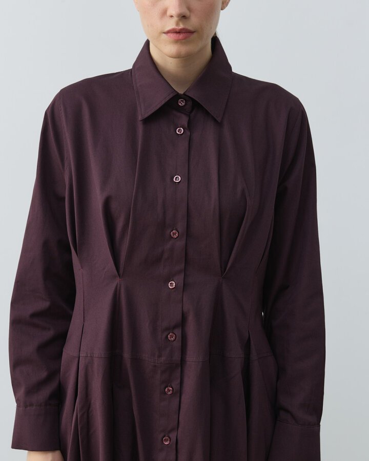 Gabardin Belden Kup Ve Pile Detaylı Elbise Mürdüm - (1)