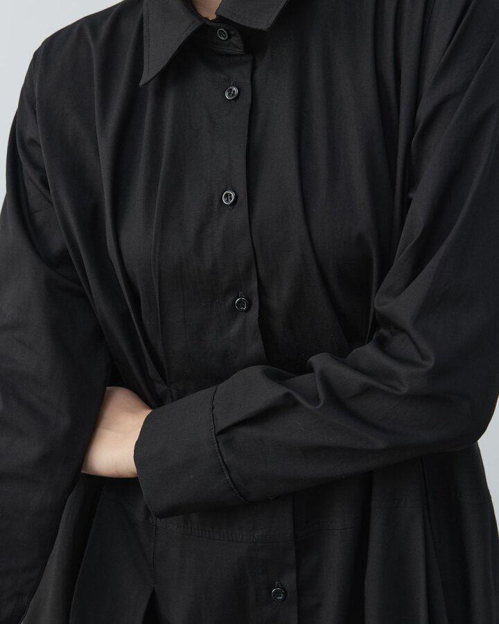 Gabardin Belden Kup Ve Pile Detaylı Elbise Siyah - (1)