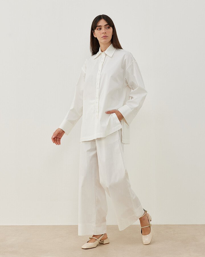 Gabardin Culotte Pantolon Gömlek Takım Ekru