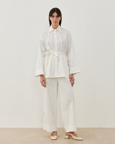 Gabardin Culotte Pantolon Gömlek Takım Ekru 