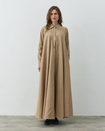 Gabardin Geniş Gömlek Elbise Camel 