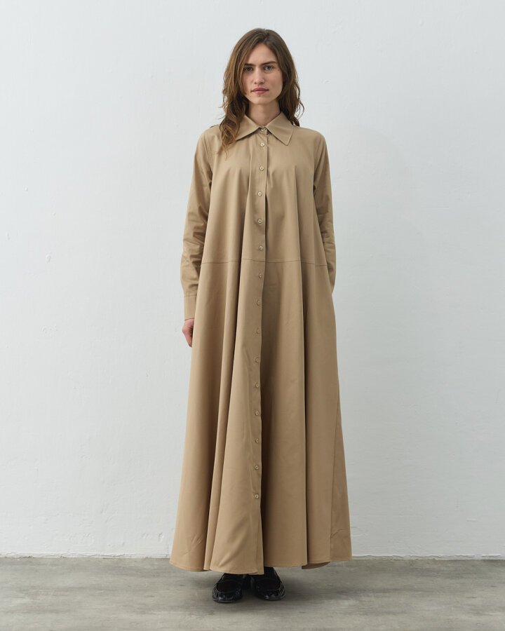 Gabardin Geniş Gömlek Elbise Camel