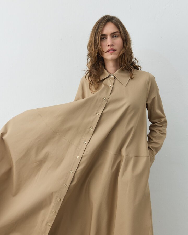 Gabardin Geniş Gömlek Elbise Camel - Aybikestil (1)