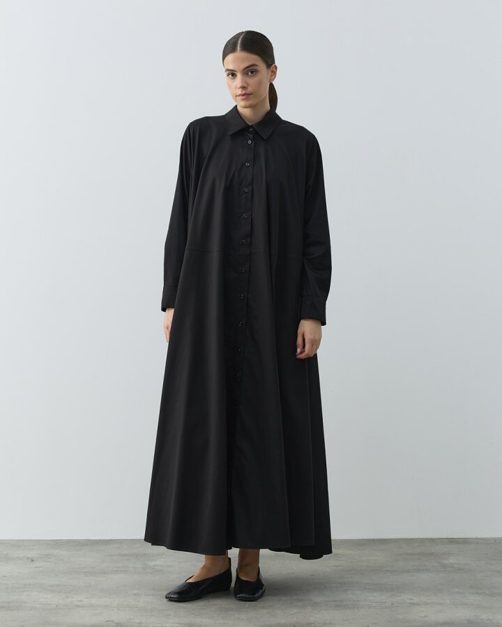 Gabardin Geniş Gömlek Elbise Siyah - (1)