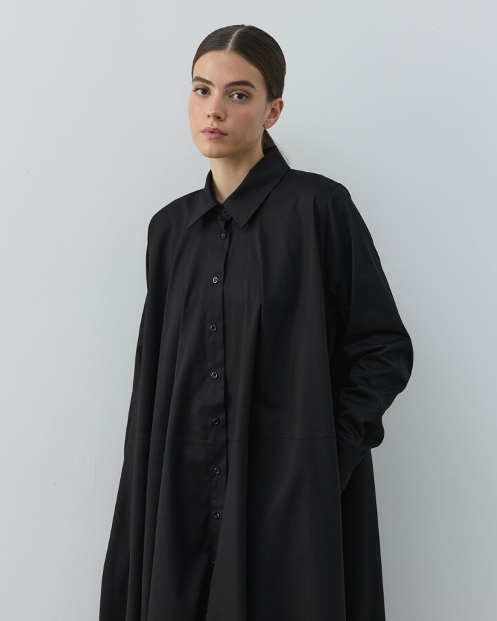 Gabardin Geniş Gömlek Elbise Siyah - (1)