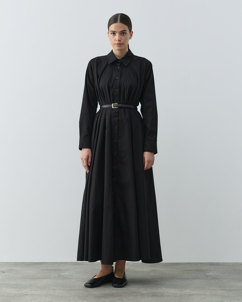 Gabardin Geniş Gömlek Elbise Siyah - 
