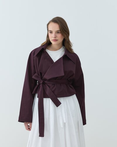 Gabardin Mini Trençkot Mürdüm 