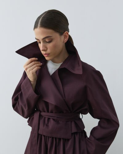 Paper Gabardin Mini Trençkot Mürdüm 