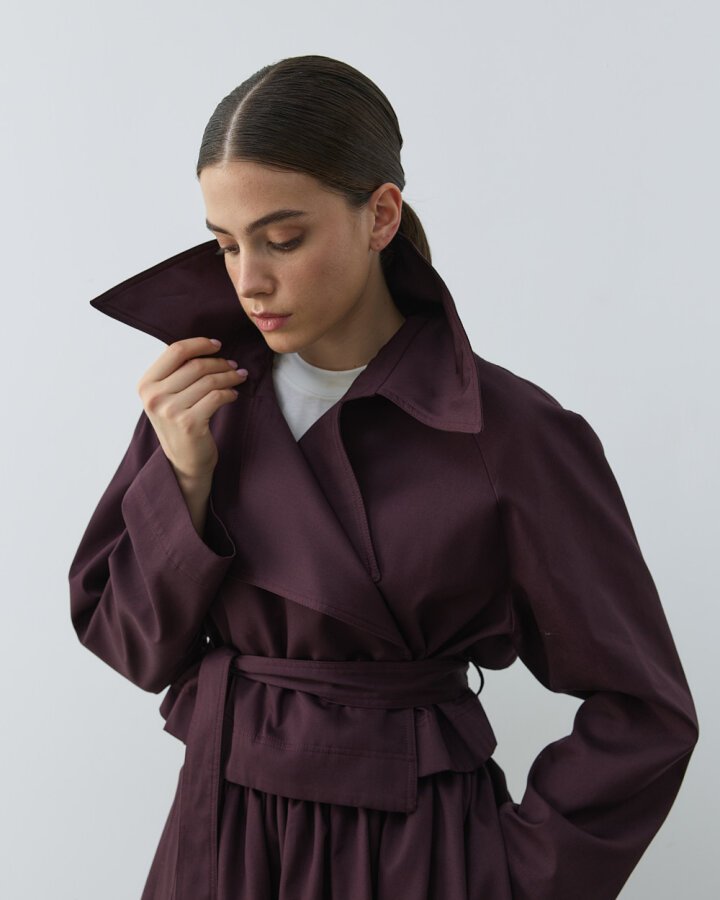 Paper Gabardin Mini Trençkot Mürdüm