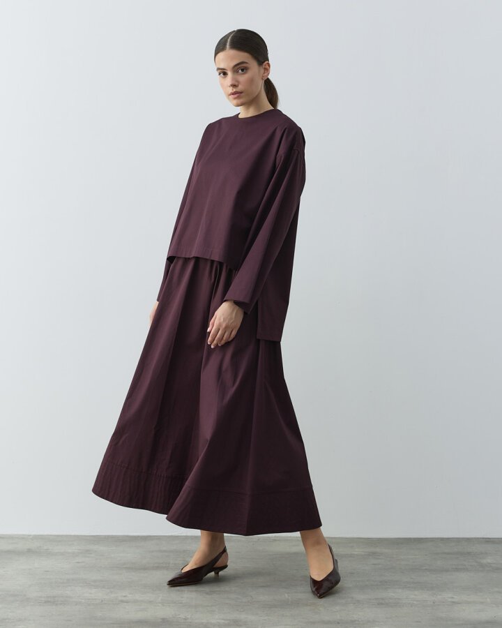 Gabardin Nervür Detaylı Cepli Font Etek Mürdüm - Aybikestil (1)