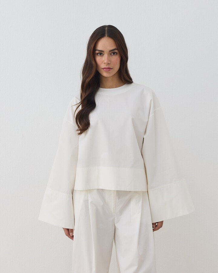 Gabardin Seyyar Atkılı Kimono Bluz Ekru