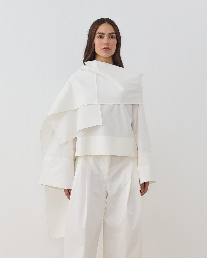 Gabardin Seyyar Atkılı Kimono Bluz Ekru
