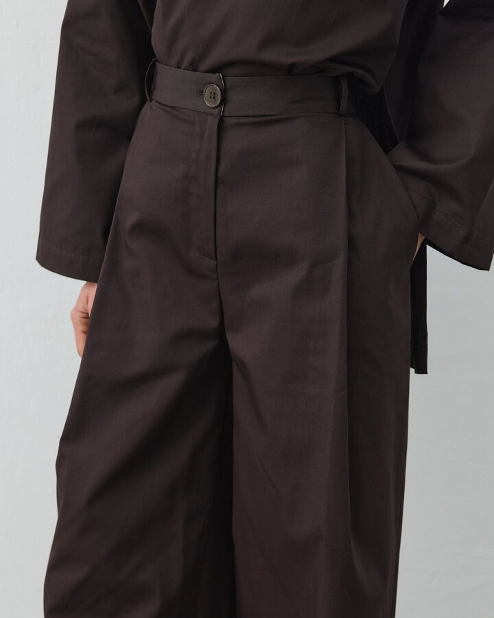 Gabardin Tek Pileli Wide Leg Pantolon Acı Kahve - Aybikestil (1)