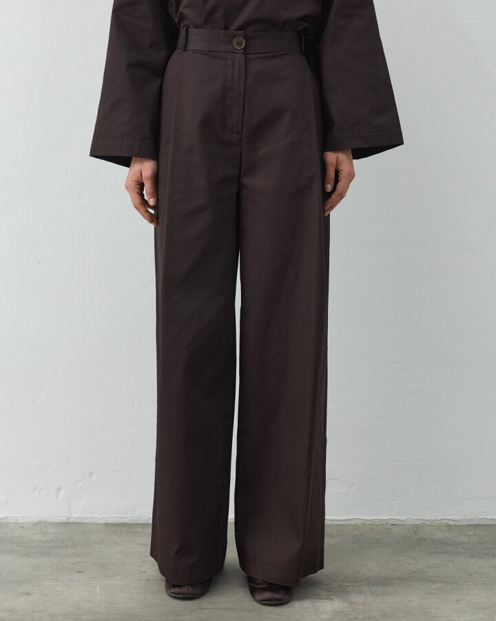 Gabardin Tek Pileli Wide Leg Pantolon Acı Kahve - Aybikestil (1)