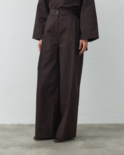 Gabardin Tek Pileli Wide Leg Pantolon Acı Kahve 