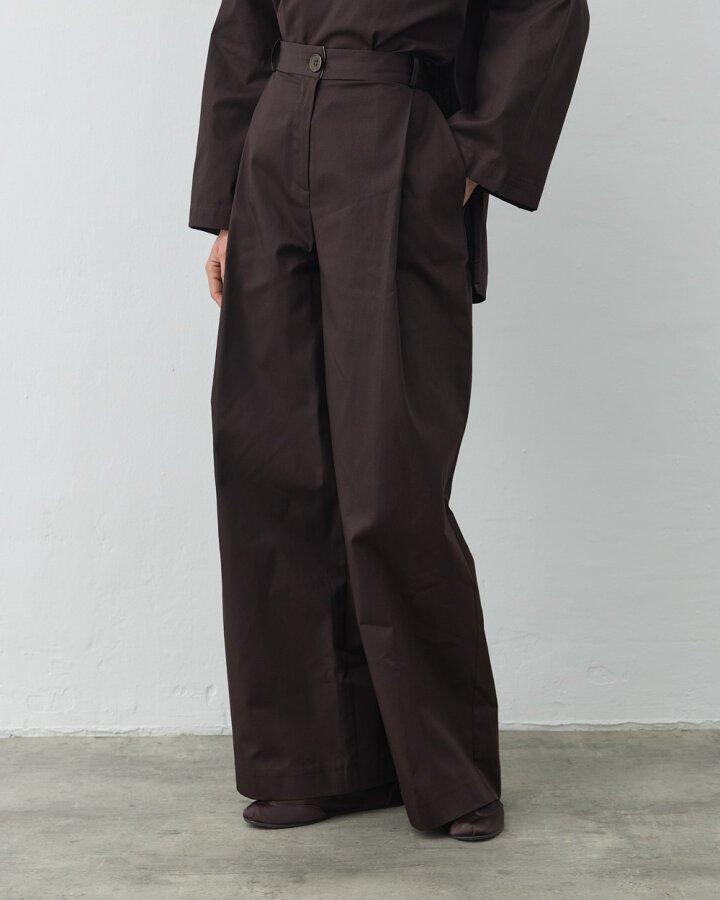 Gabardin Tek Pileli Wide Leg Pantolon Acı Kahve - Aybikestil (1)