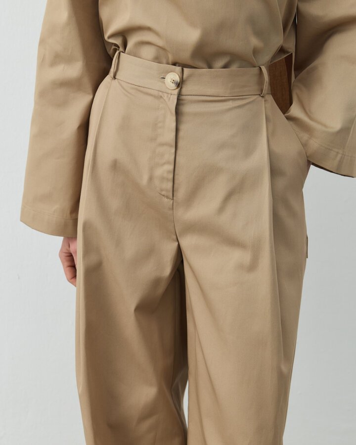 Gabardin Tek Pileli Wide Leg Pantolon Camel - Aybikestil (1)