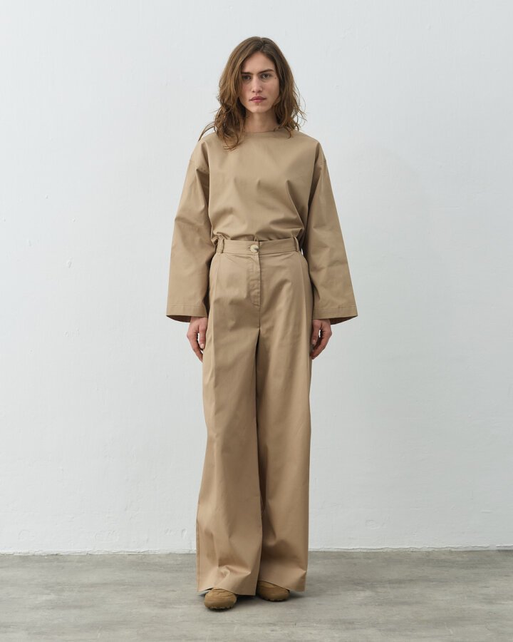 Gabardin Tek Pileli Wide Leg Pantolon Camel - Aybikestil (1)