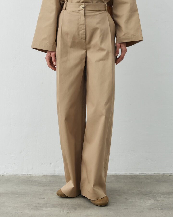 Gabardin Tek Pileli Wide Leg Pantolon Camel - Aybikestil (1)