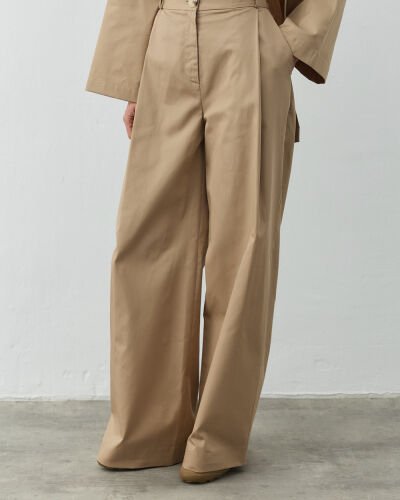 Gabardin Tek Pileli Wide Leg Pantolon Camel 