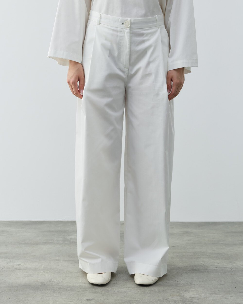 Gabardin Tek Pileli Wide Leg Pantolon Ekru - Aybikestil