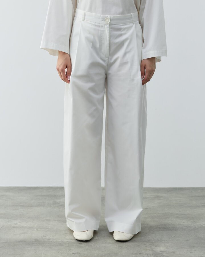 Gabardin Tek Pileli Wide Leg Pantolon Ekru