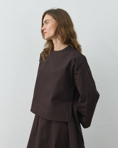 Gabardin Yırtmaçlı Basic Bluz Acı Kahve 