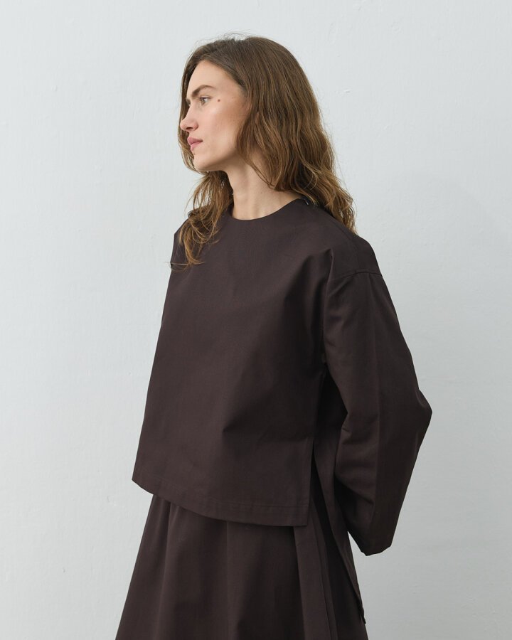 Gabardin Yırtmaçlı Basic Bluz Acı Kahve