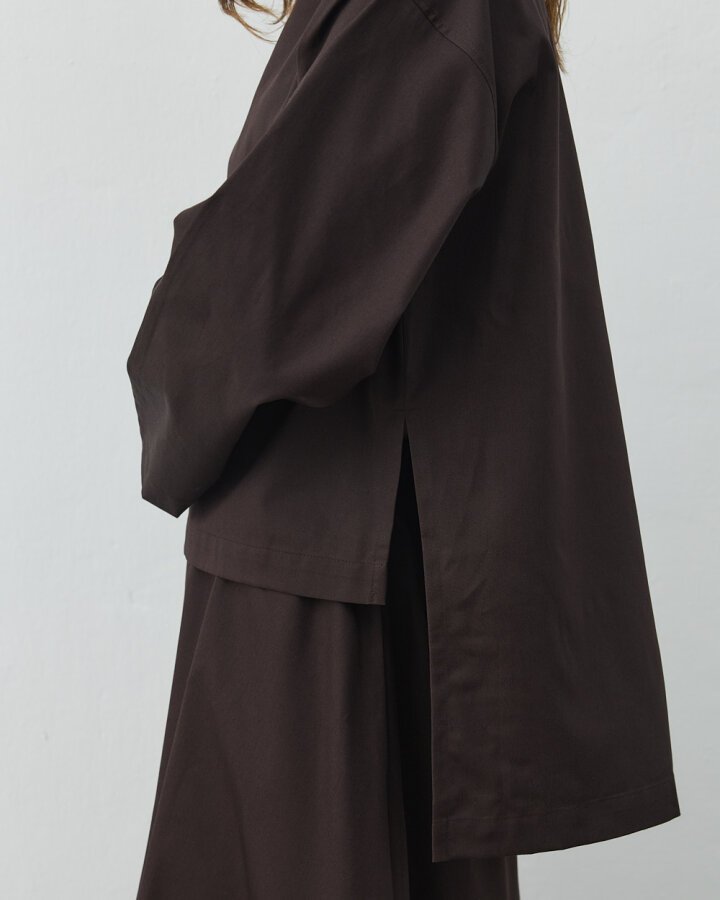 Paper Gabardin Yırtmaçlı Basic Bluz Acı Kahve - Aybikestil (1)