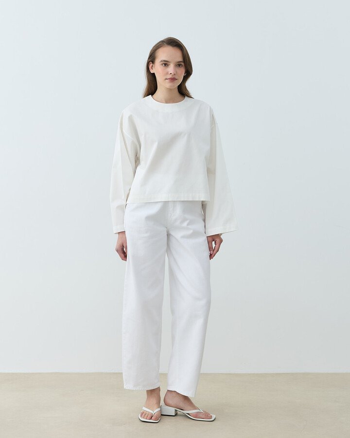 Gabardin Yırtmaçlı Basic Bluz Ekru