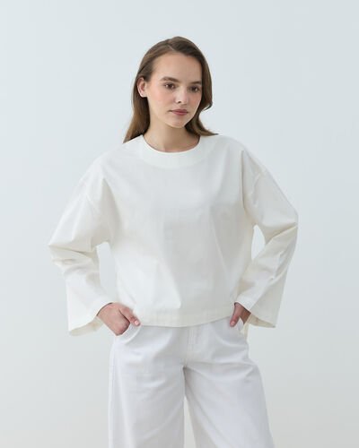 Gabardin Yırtmaçlı Basic Bluz Ekru 