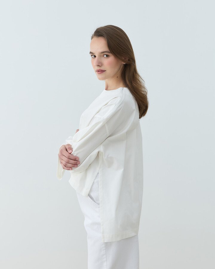 Gabardin Yırtmaçlı Basic Bluz Ekru
